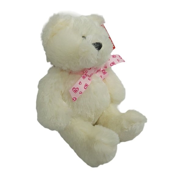 Ganz Cuddles Teddy Bear Plush Pink Heart Bow 12" Stuffed Animal Toy White - Picture 2 of 10